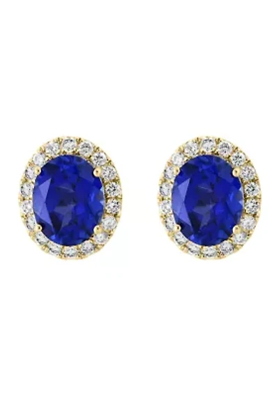 Lab Created Diamond and Sapphire Earrings in 14K Yellow Gold