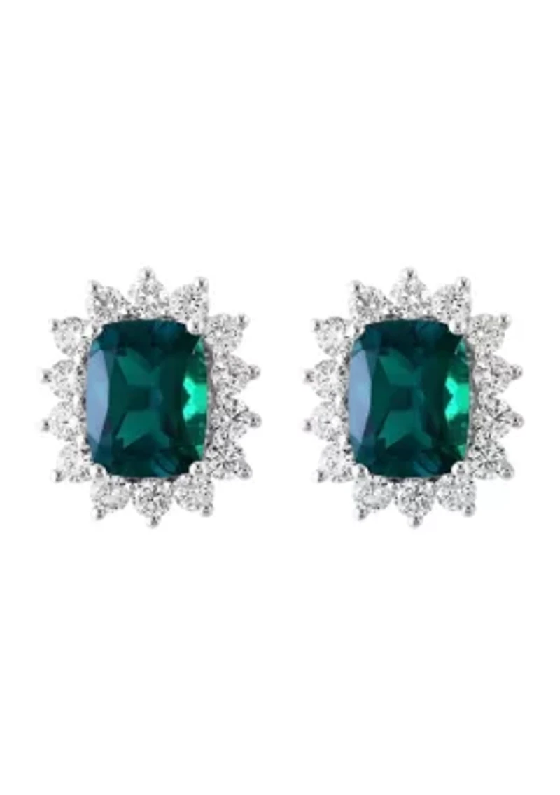 14K White Gold Lab Grown Diamond and Lab Grown Emerald Earrings 