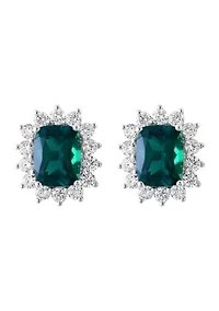14K White Gold Lab Grown Diamond and Lab Grown Emerald Earrings 