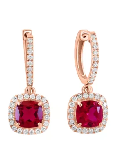 Lab Grown Diamond and Ruby Earrings in 14K Rose Gold
