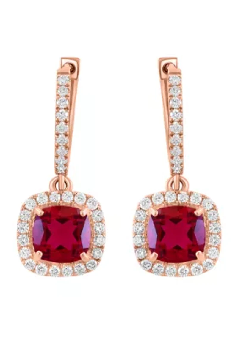 Lab Grown Diamond and Ruby Earrings in 14K Rose Gold