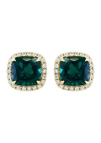 Lab Created Diamond and Emerald Square Earrings in 14K Yellow Gold
