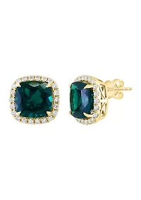 Lab Created Diamond and Emerald Square Earrings in 14K Yellow Gold