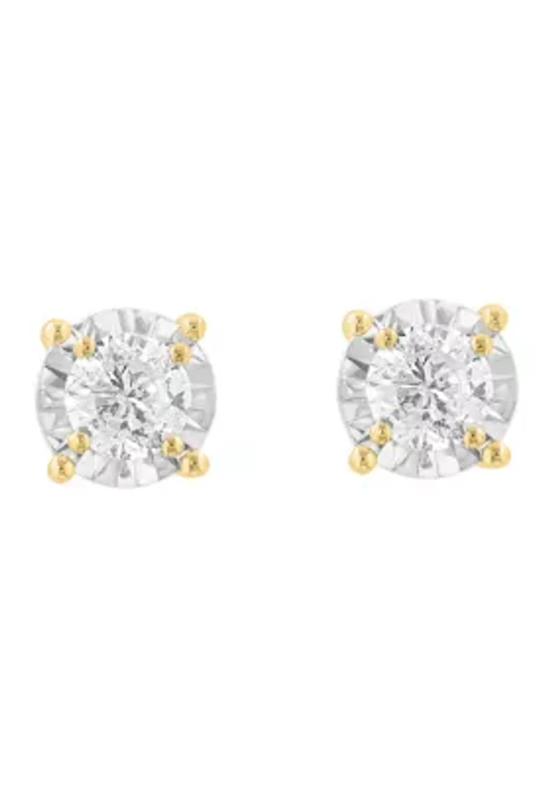  14K White and Yellow Gold Diamond Earrings