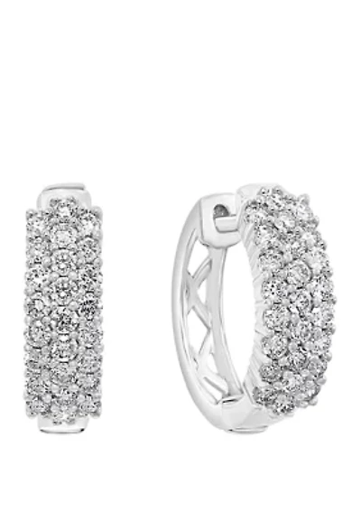 1 ct. t.w. Diamond Hoop Earrings in 14k White Gold 