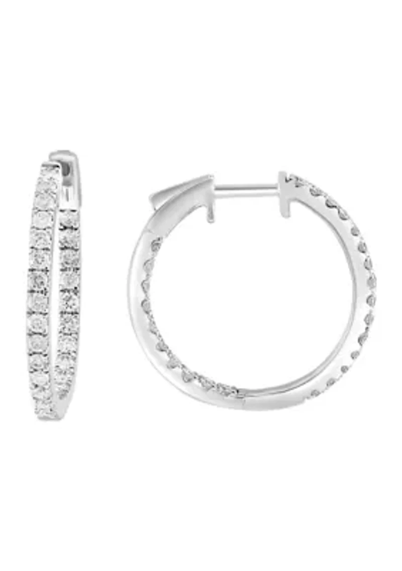 3/4 ct. t.w. Diamond Hoop Earrings in 14K White Gold