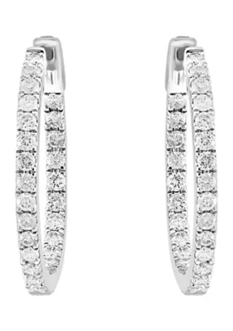3/4 ct. t.w. Diamond Hoop Earrings in 14K White Gold