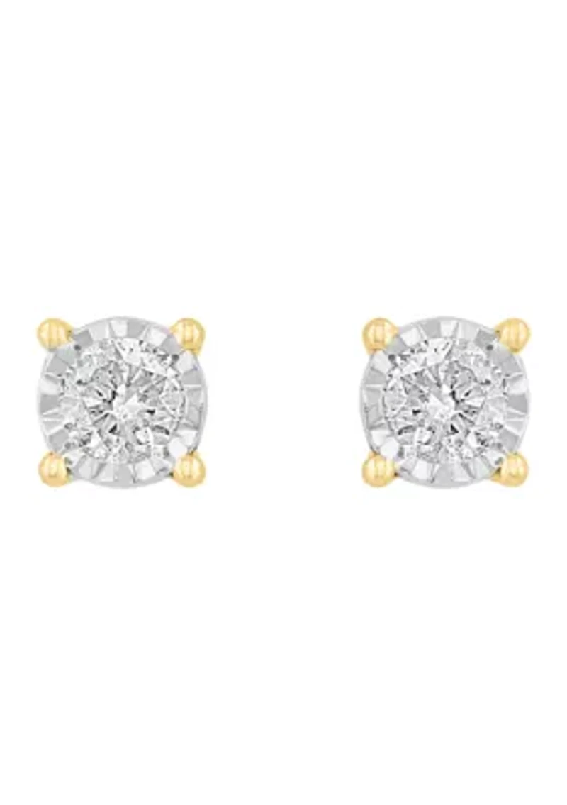 Diamond Stud Earrings in 14K White and Yellow Gold