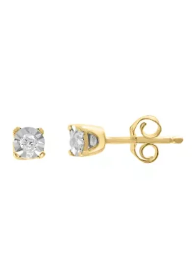 Diamond Stud Earrings in 14K White and Yellow Gold