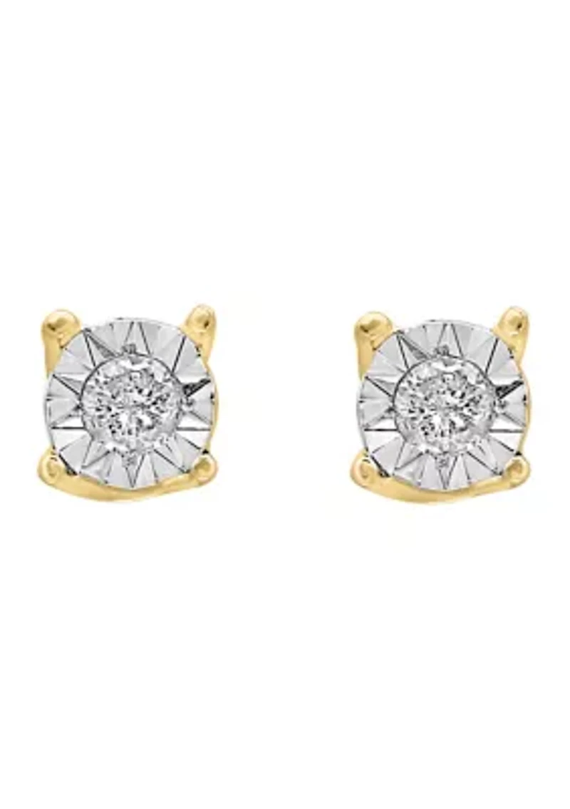 Diamond Stud Earrings in 14K White and Yellow Gold