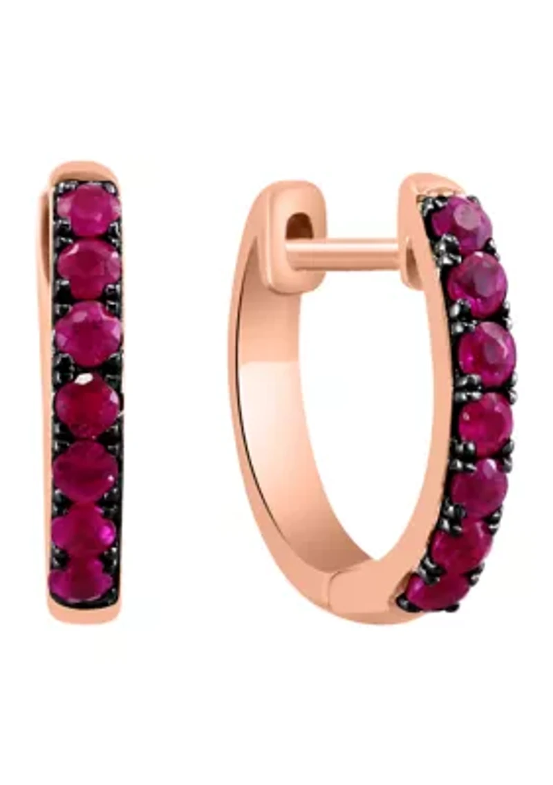 Ruby Hoop Earrings in 14K Rose Gold