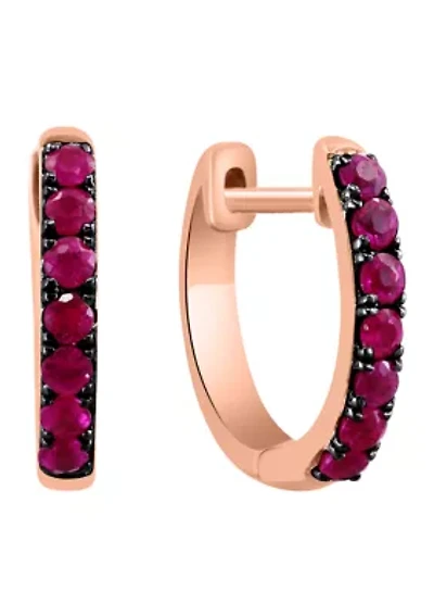 Ruby Hoop Earrings in 14K Rose Gold