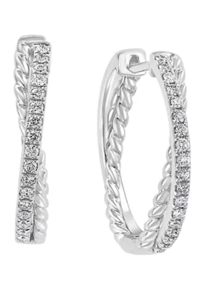 1/4 ct. t.w. Diamond Twist Hoop Earrings in 14K White Gold 