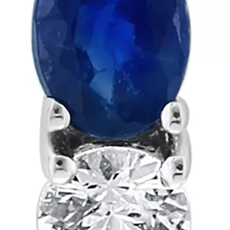 Natural Sapphire, White Sapphire Hoop Earrings in 14K White Gold 