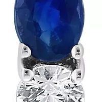 Natural Sapphire, White Sapphire Hoop Earrings in 14K White Gold 