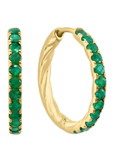 Natural Emerald Hoop Earrings in Gold Plated Sterling Silver