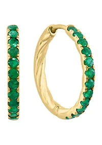 Natural Emerald Hoop Earrings in Gold Plated Sterling Silver