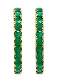 Natural Emerald Hoop Earrings in Gold Plated Sterling Silver