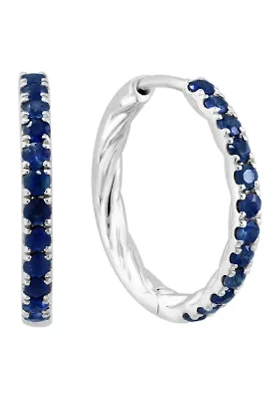 Natural Sapphire Hoop Earrings in Sterling Silver