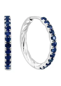 Natural Sapphire Hoop Earrings in Sterling Silver