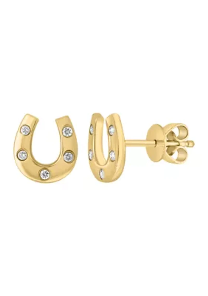 1/10 ct. t.w. Diamond Stud Horseshoe Earrings in 14K Yellow Gold