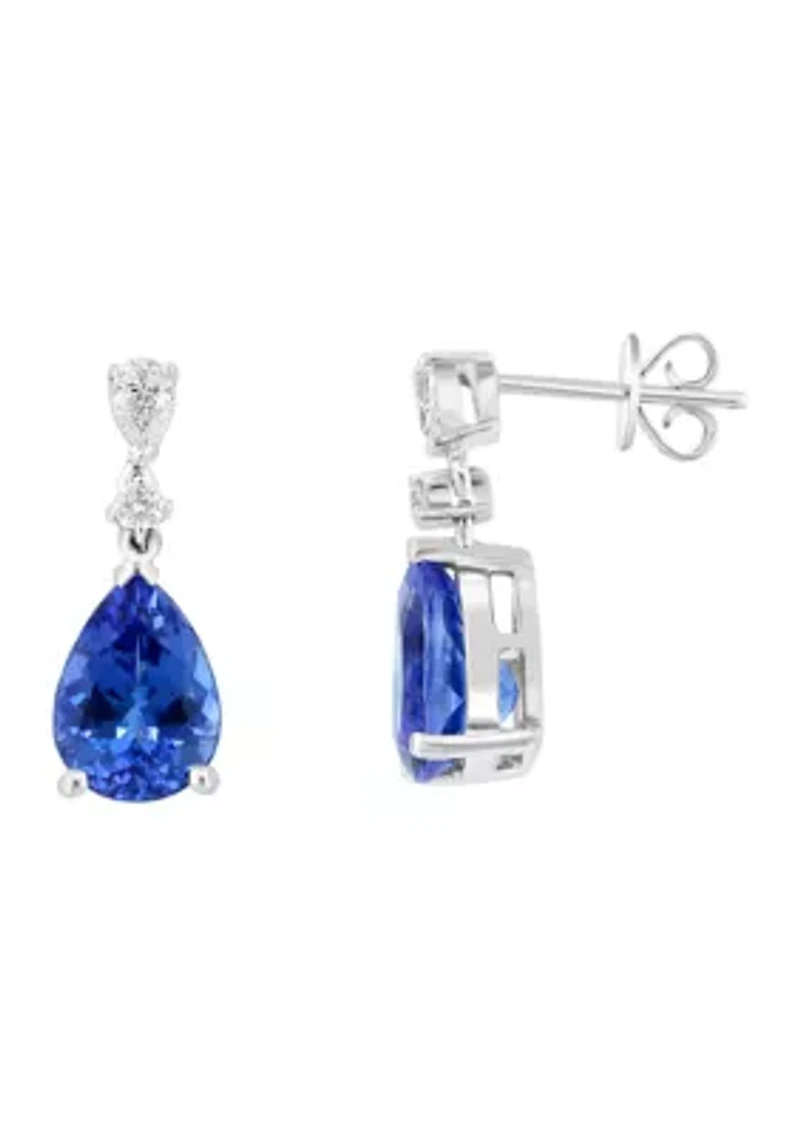 1/8 ct. t.w. Diamond, Tanzanite Drop Earrings in 14K White Gold