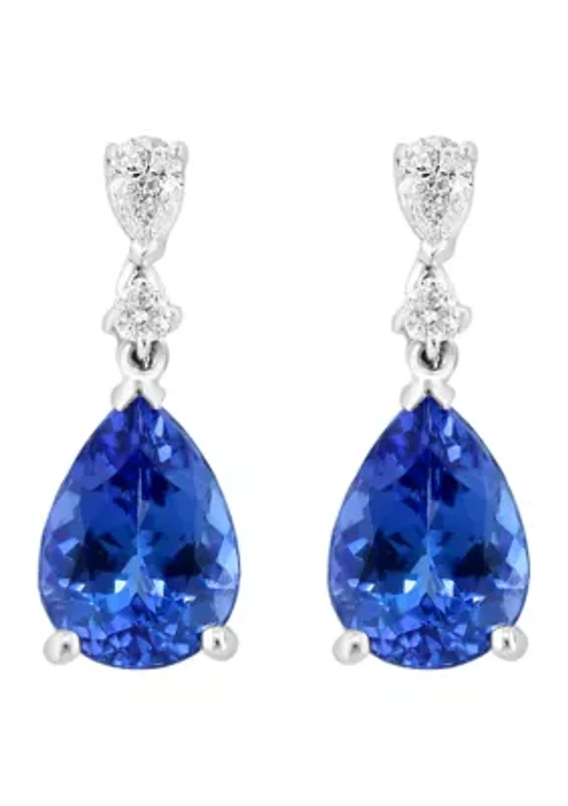 1/8 ct. t.w. Diamond, Tanzanite Drop Earrings in 14K White Gold