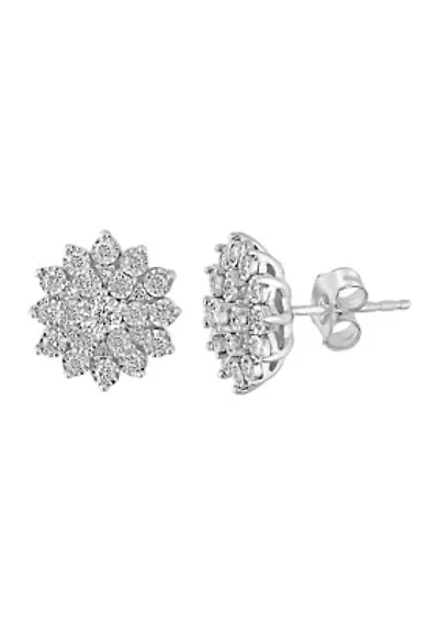 1/2 ct. t.w. Diamond Flower Earrings in Sterling Silver 