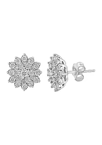 1/2 ct. t.w. Diamond Flower Earrings in Sterling Silver 