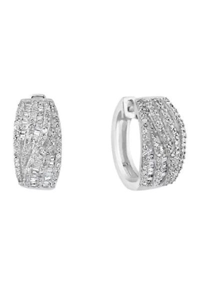 Sterling Silver 1 ct. t.w. Diamond Miracle Set Hoops
