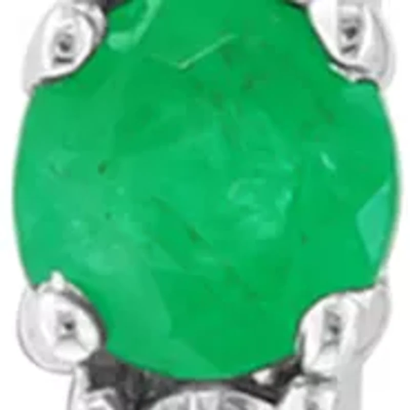 Sterling Silver Diamond, Natural Emerald Hoop Earrings