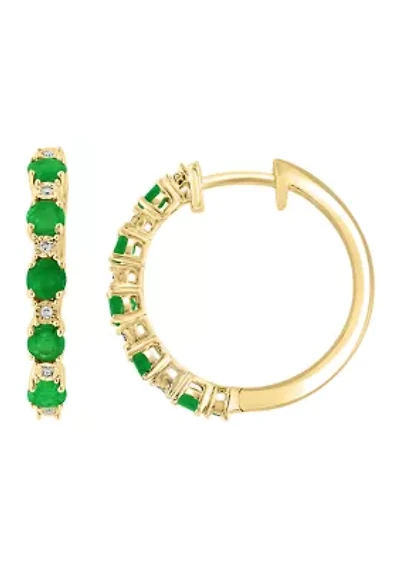 Sterling Silver Plated Diamond Natural Emerald Earrings 