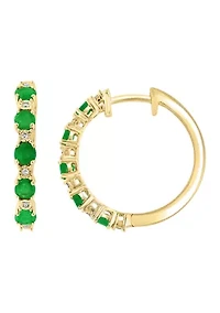 Sterling Silver Plated Diamond Natural Emerald Earrings 