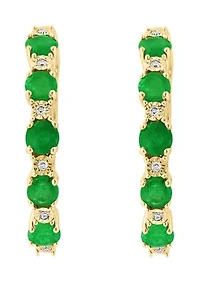 Sterling Silver Plated Diamond Natural Emerald Earrings 