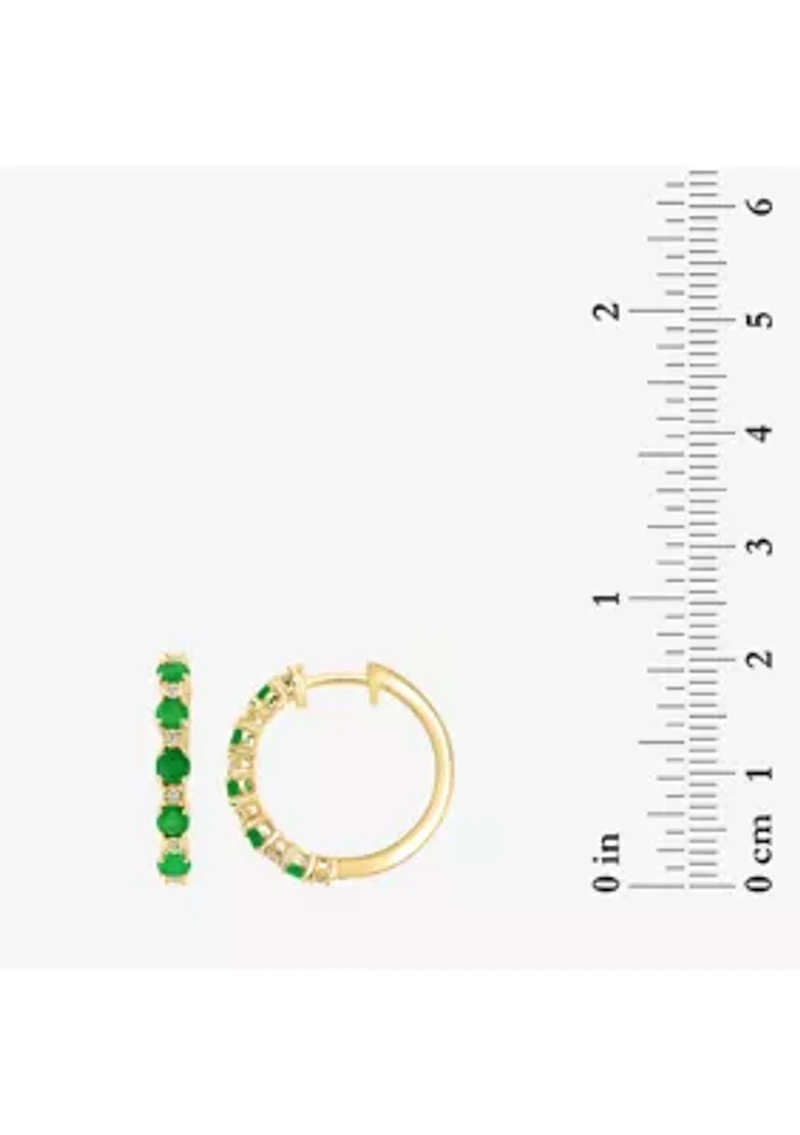 Sterling Silver Plated Diamond Natural Emerald Earrings 
