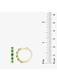 Sterling Silver Plated Diamond Natural Emerald Earrings 