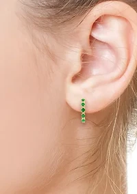 Sterling Silver Plated Diamond Natural Emerald Earrings 