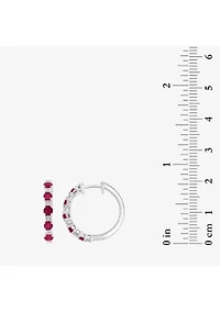 Diamond Natural Ruby Hoop Earrings in Sterling Silver