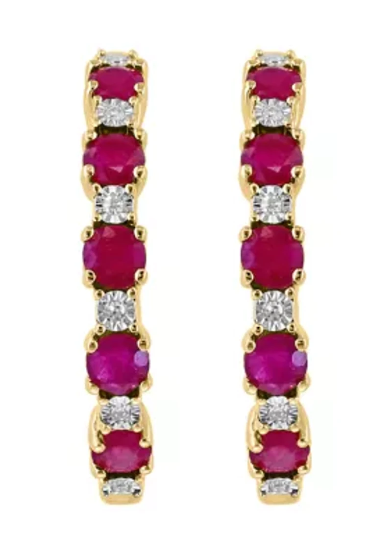 14k Gold Plated Natural Ruby Diamond Earrings