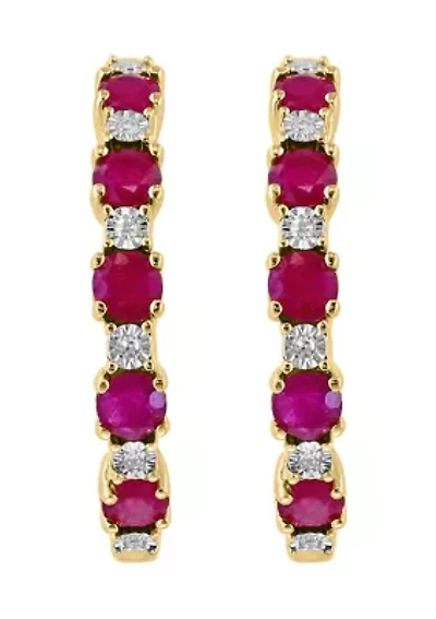 14k Gold Plated Natural Ruby Diamond Earrings 
