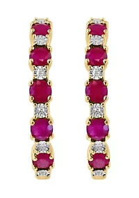 14k Gold Plated Natural Ruby Diamond Earrings 