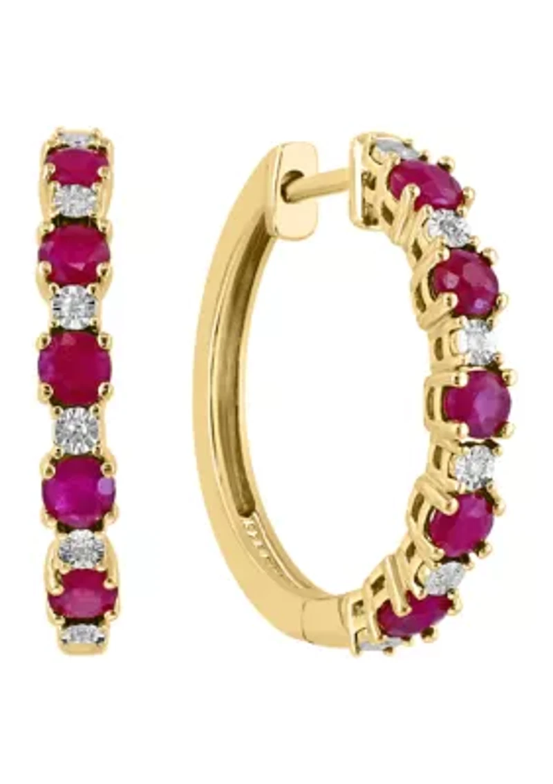 14k Gold Plated Natural Ruby Diamond Earrings
