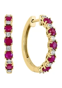 14k Gold Plated Natural Ruby Diamond Earrings 