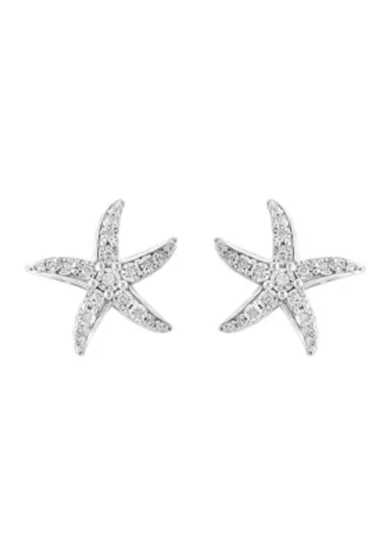  1/5 ct. t.w.  Miracle Set Diamond Button Starfish Earrings in Sterling Silver 