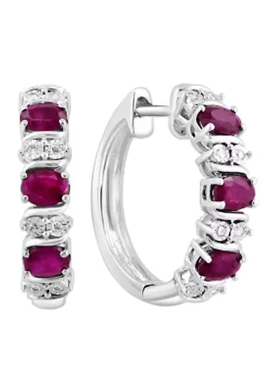 Diamond Natural Ruby Earrings in Sterling Silver