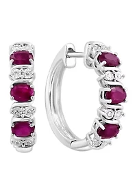 Diamond Natural Ruby Earrings in Sterling Silver