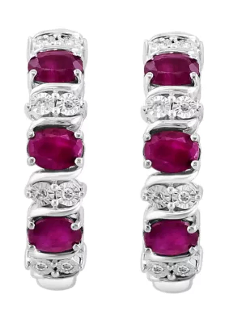 Diamond Natural Ruby Earrings in Sterling Silver