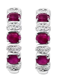 Diamond Natural Ruby Earrings in Sterling Silver