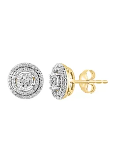 14K Gold Plated Over Sterling Silver Diamond Earrings