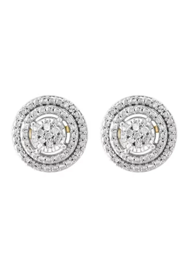  14K Gold Plated Over Sterling Silver Diamond Earrings